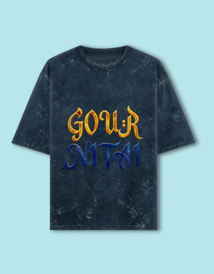 Front_1_c_3-4.jpg GourNitai Unisex Acid Washed Oversized Tee | Navy - Image 2